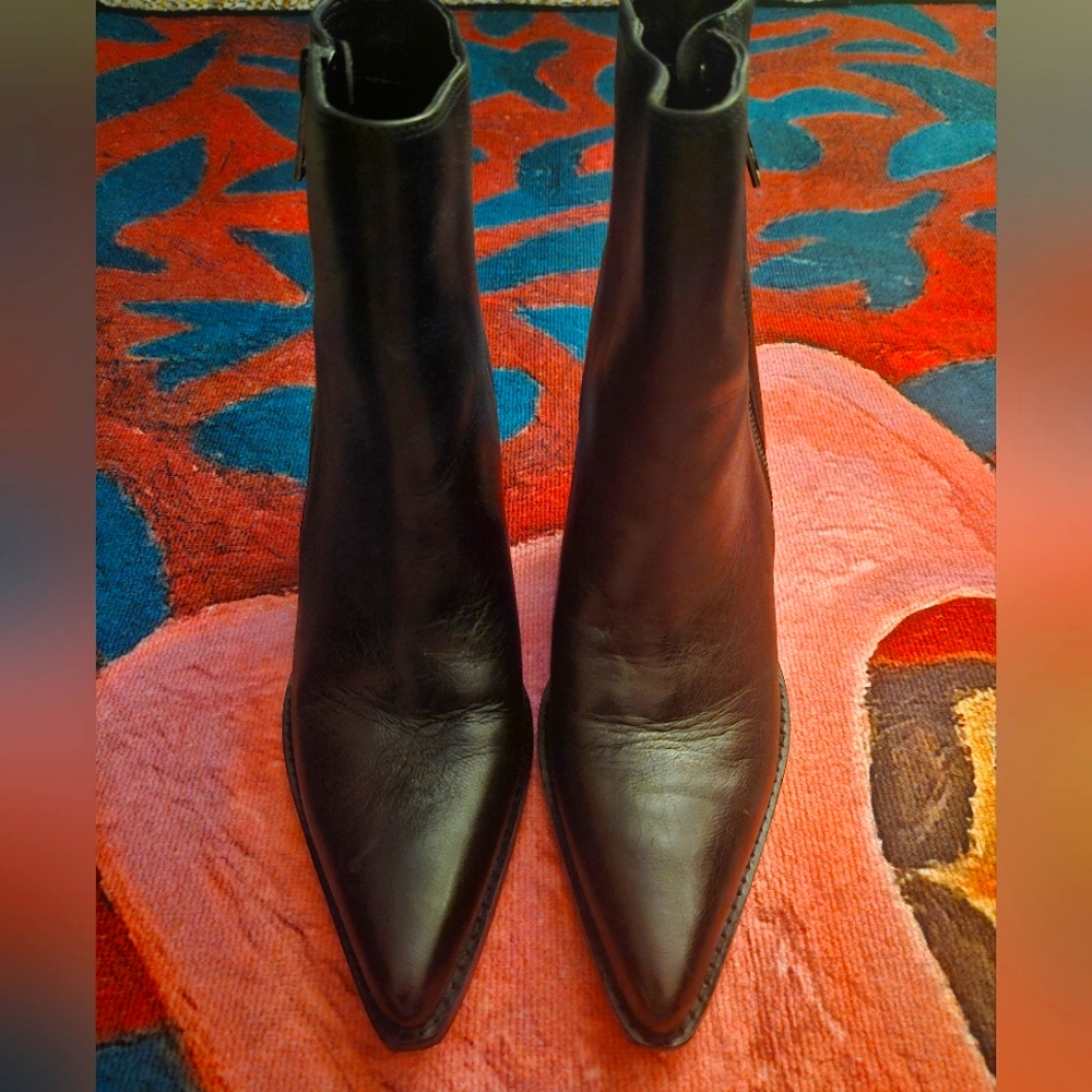Sam Edelman Women's Black Jane Toe Block Heel Leather Western Boot 9M